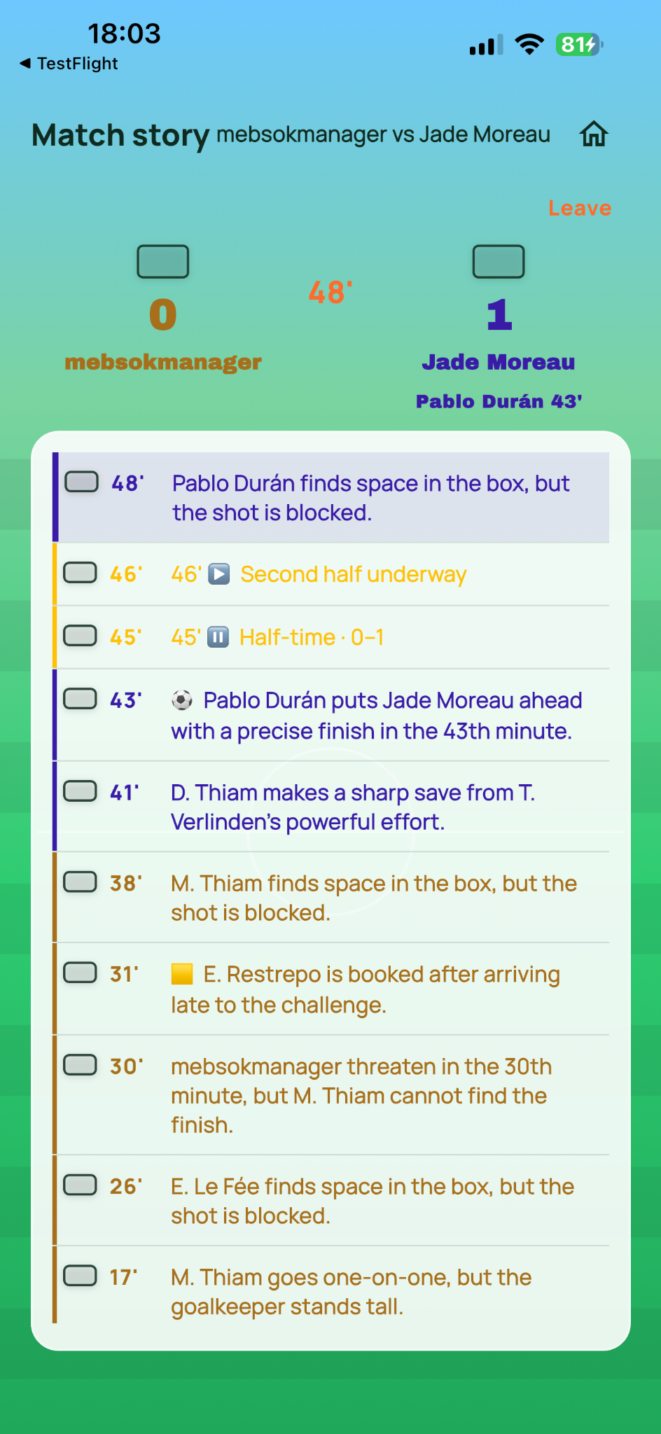 Live match story
